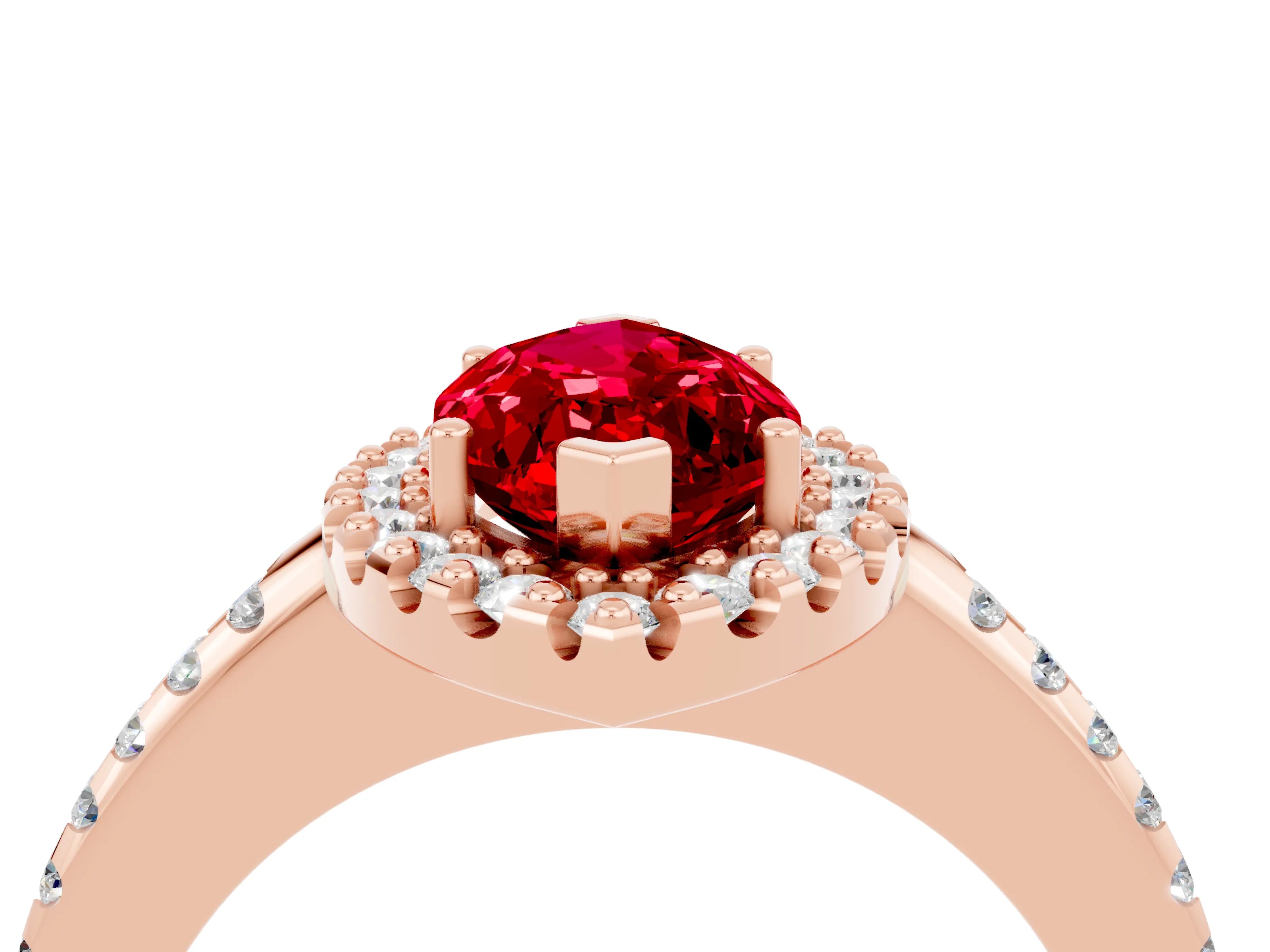 Rose gold Marquise Cut Ruby Pavé Halo Ring with Four-Prong Setting_16