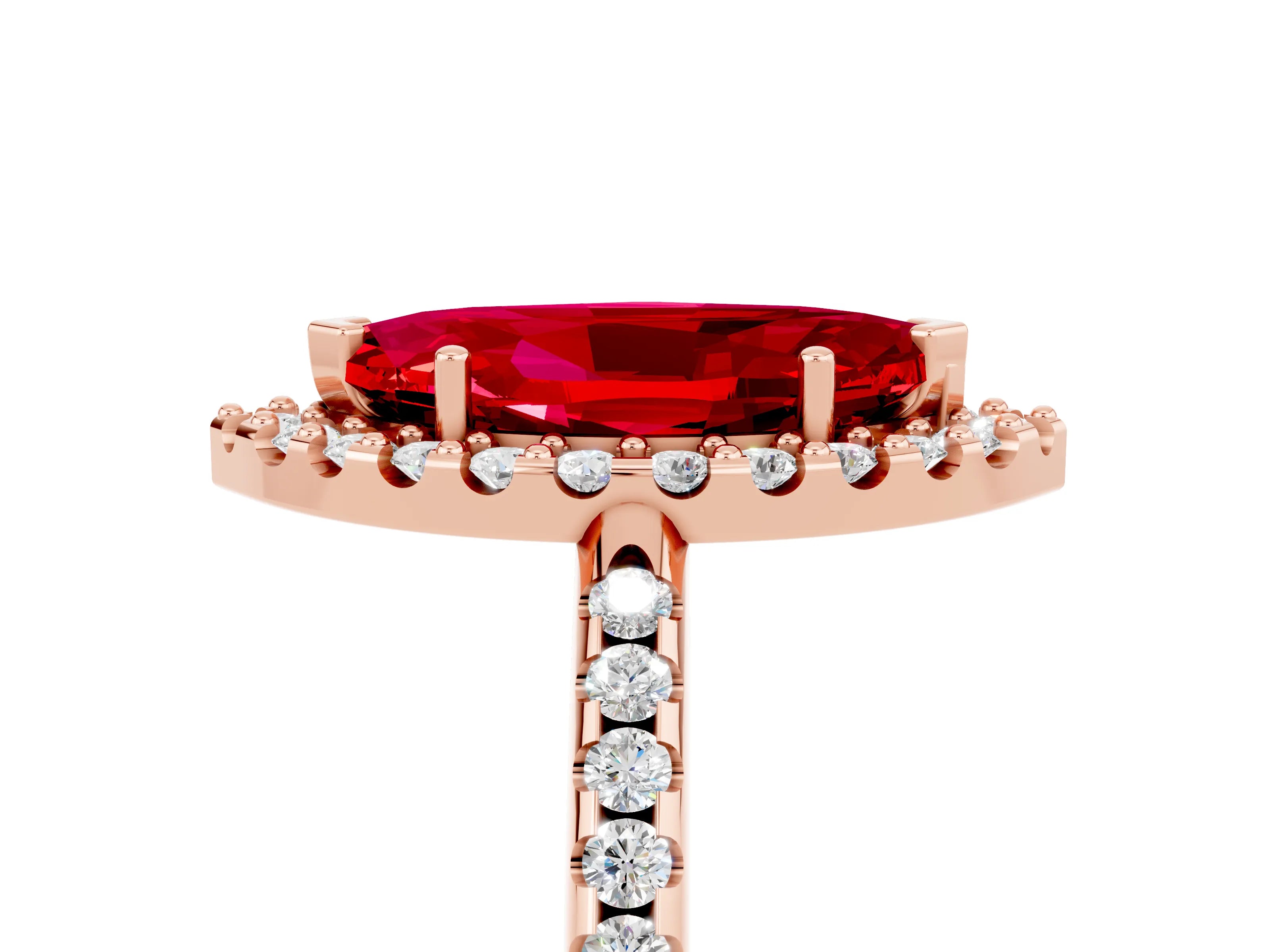 Rose gold Marquise Cut Ruby Pavé Halo Ring with Four-Prong Setting_17