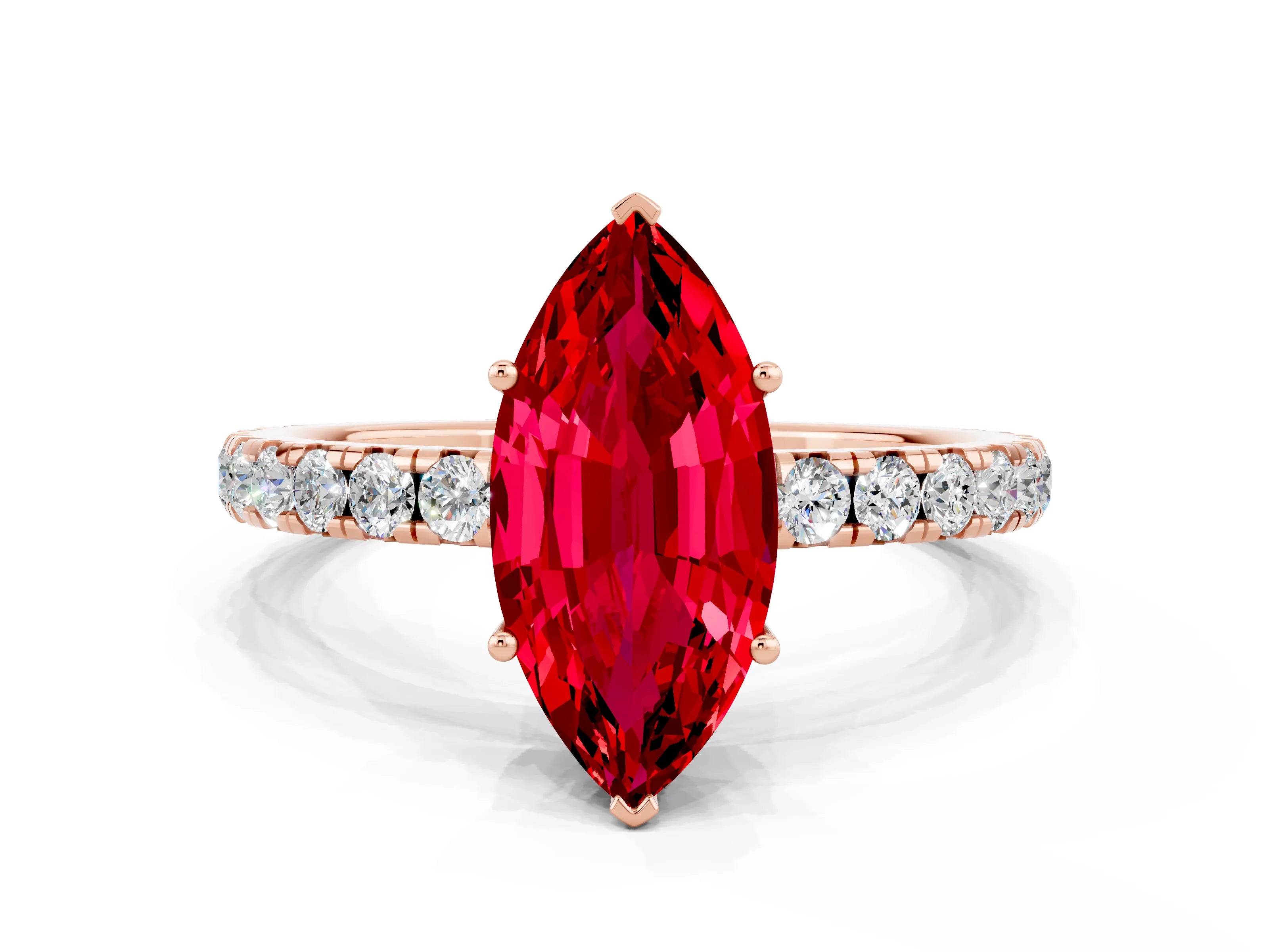 Rose gold Marquise Cut Ruby Pavé Solitaire Engagement Ring with Four-Prong Setting_12