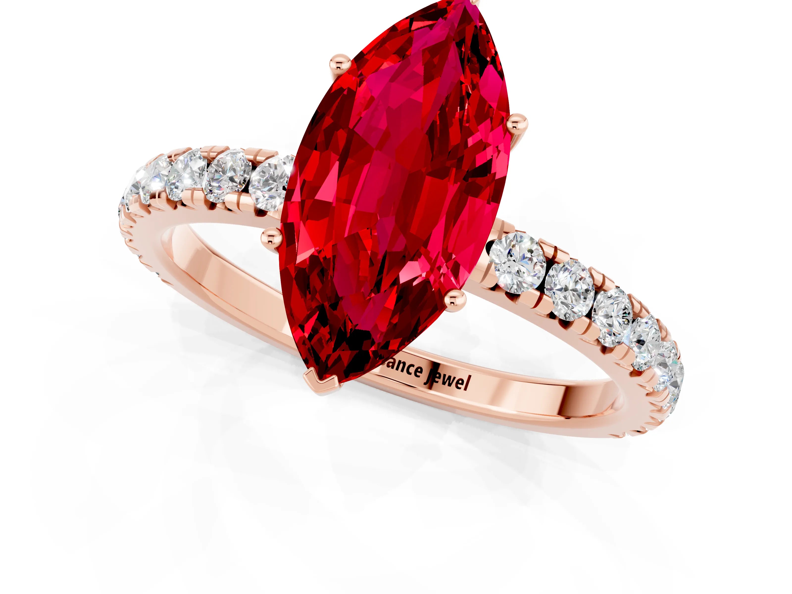 Rose gold Marquise Cut Ruby Pavé Solitaire Engagement Ring with Four-Prong Setting_13
