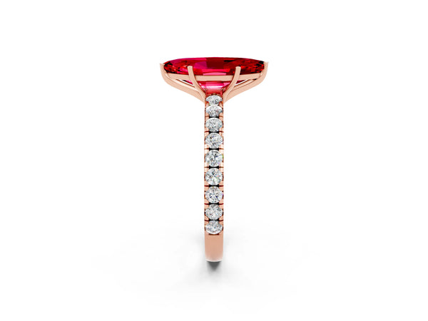 Rose gold Marquise Cut Ruby Pavé Solitaire Engagement Ring with Four-Prong Setting