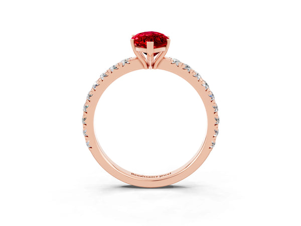 Rose gold Marquise Cut Ruby Pavé Solitaire Engagement Ring with Four-Prong Setting