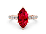 Rose gold Marquise Cut Ruby Pavé Solitaire Ring with Round Band and Prong Setting_24