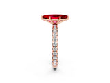 Rose gold Marquise Cut Ruby Pavé Solitaire Ring with Round Band and Prong Setting_26