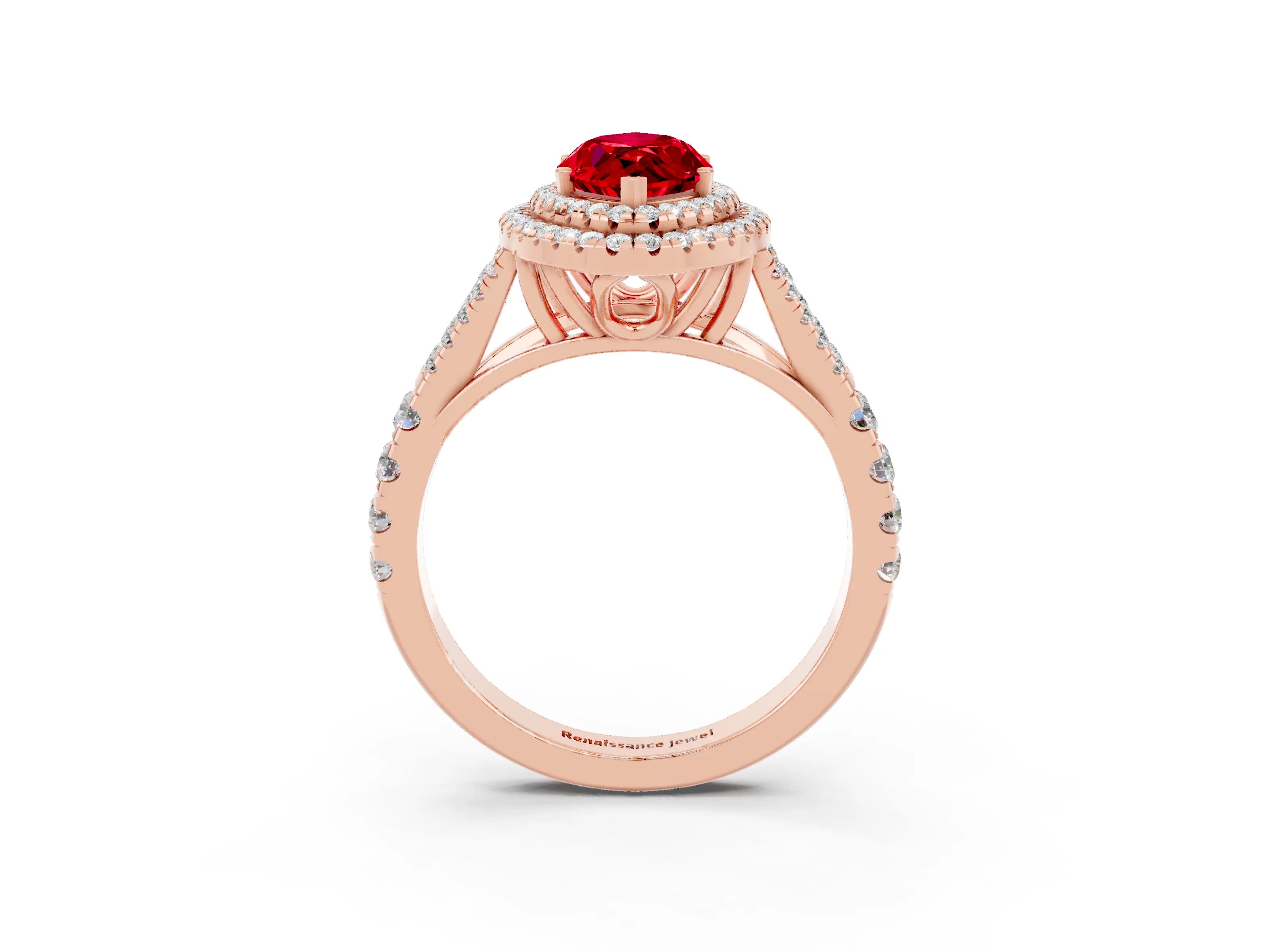 Rose gold Marquise Cut Ruby Pavé Split Shank Double Halo Engagement Ring_15