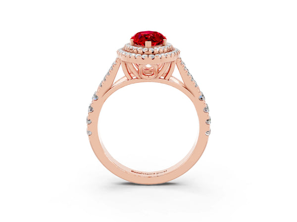 Rose gold Marquise Cut Ruby Pavé Split Shank Double Halo Engagement Ring