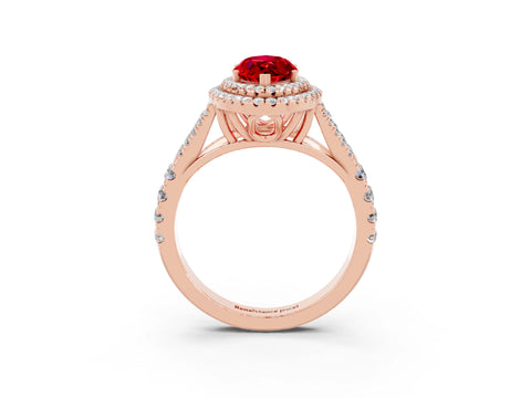 Rose gold Marquise Cut Ruby Pavé Split Shank Double Halo Engagement Ring_15