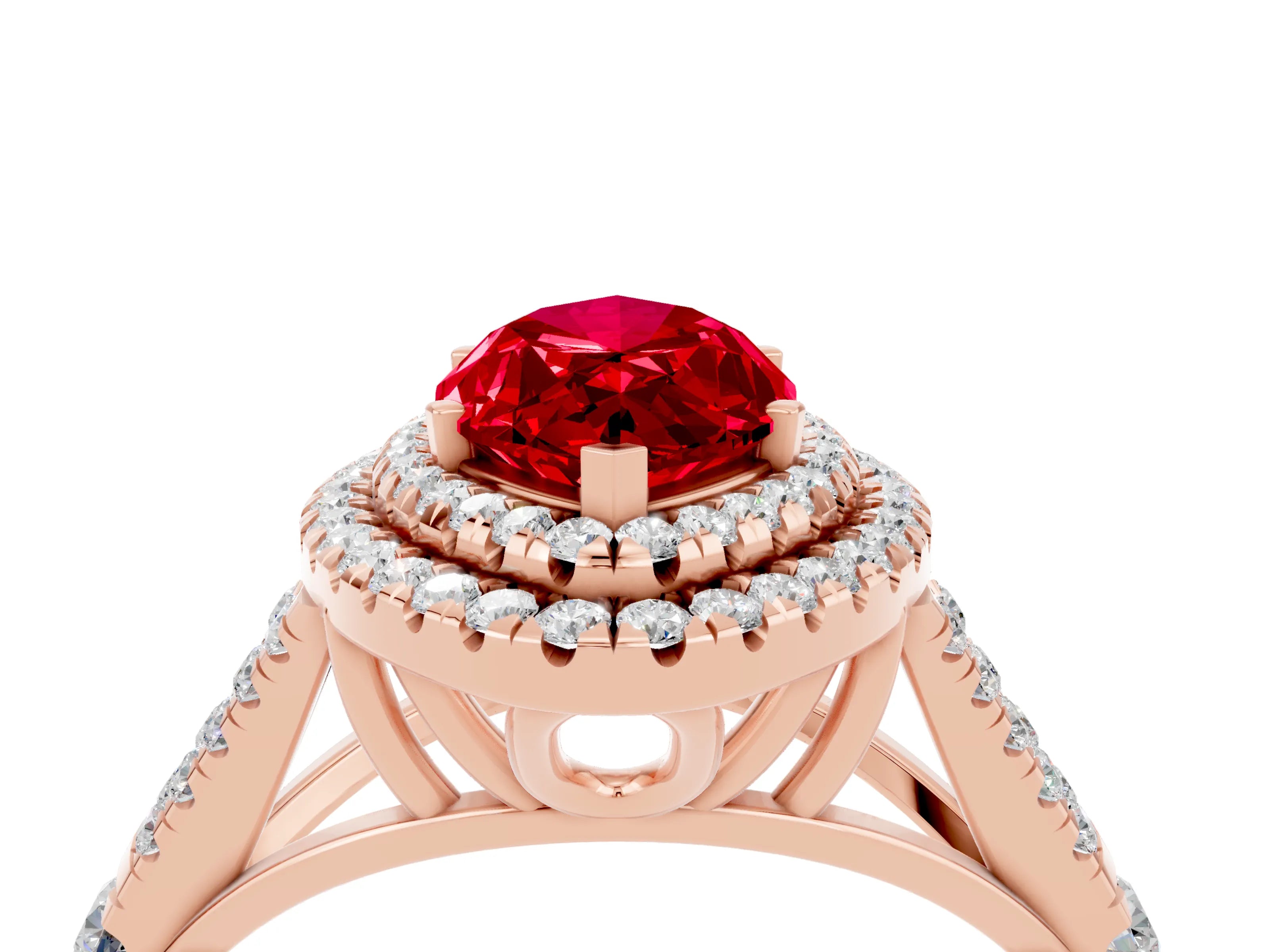Rose gold Marquise Cut Ruby Pavé Split Shank Double Halo Engagement Ring_16