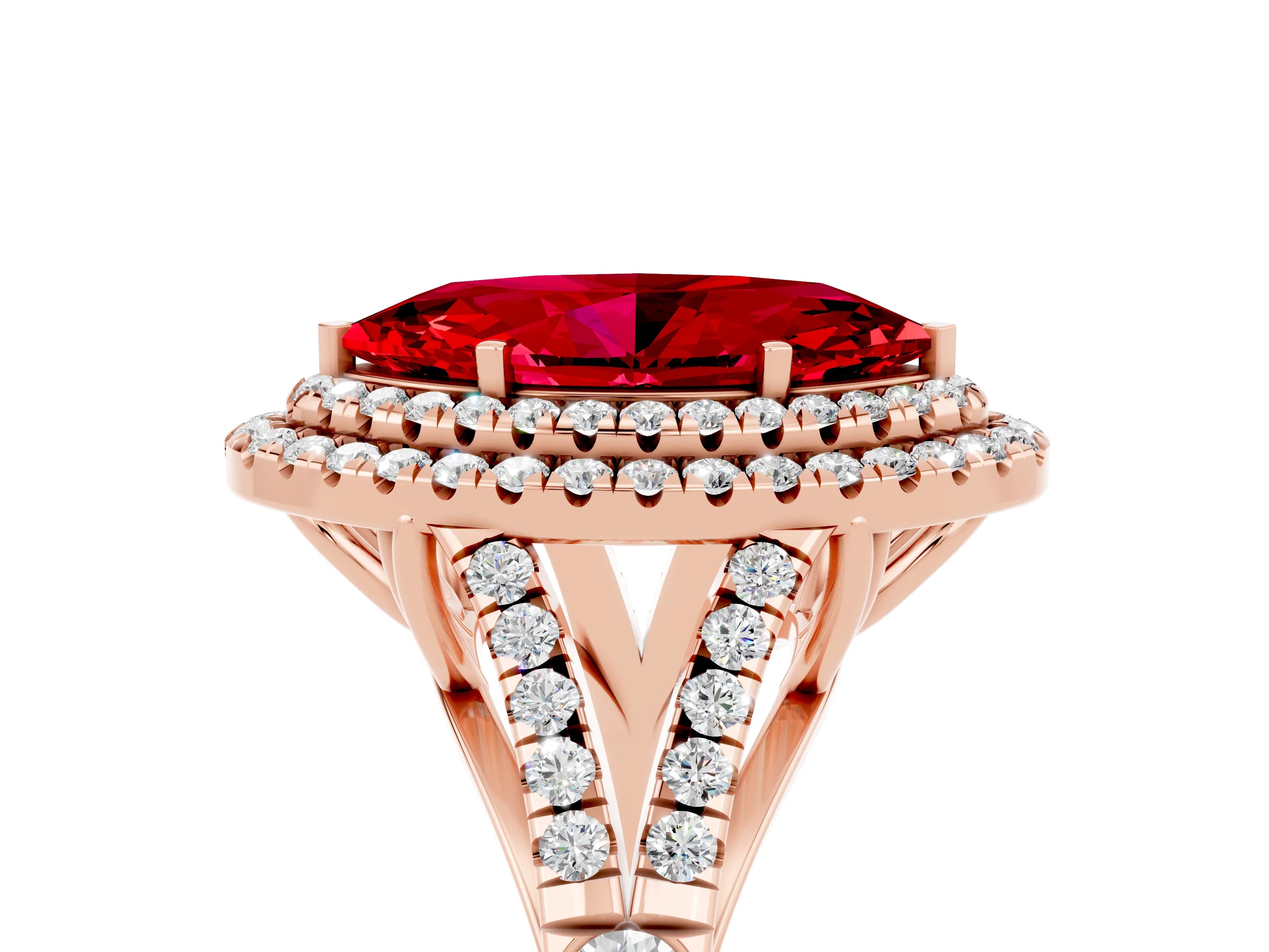 Rose gold Marquise Cut Ruby Pavé Split Shank Double Halo Engagement Ring_17