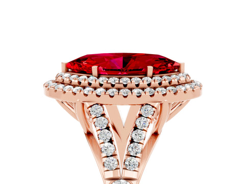 Rose gold Marquise Cut Ruby Pavé Split Shank Double Halo Engagement Ring_17