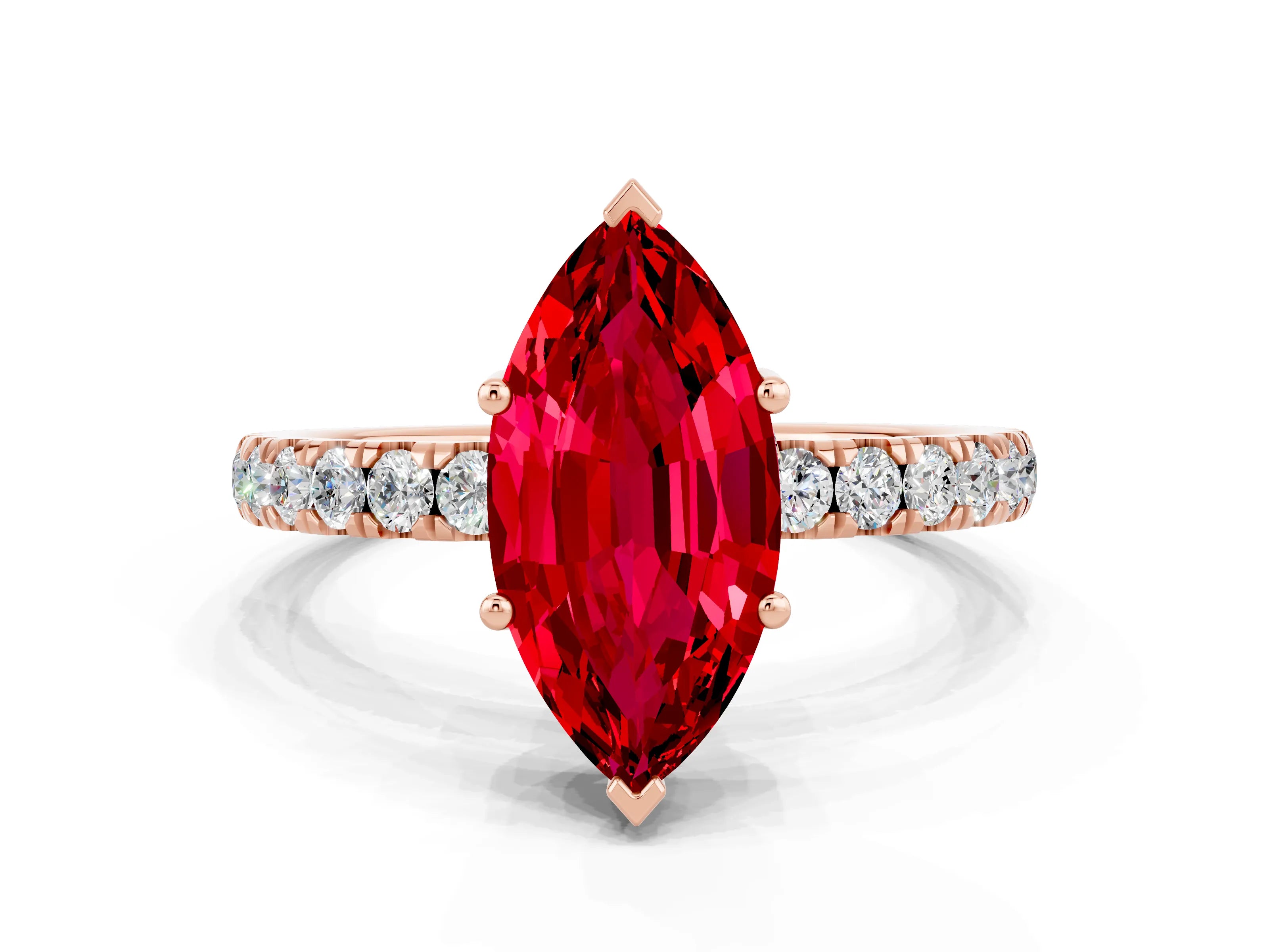 Rose gold Marquise Cut Ruby Pave Band Solitaire Ring with Four-Prong Setting_24