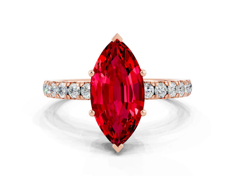 Rose gold Marquise Cut Ruby Pave Band Solitaire Ring with Four-Prong Setting_24