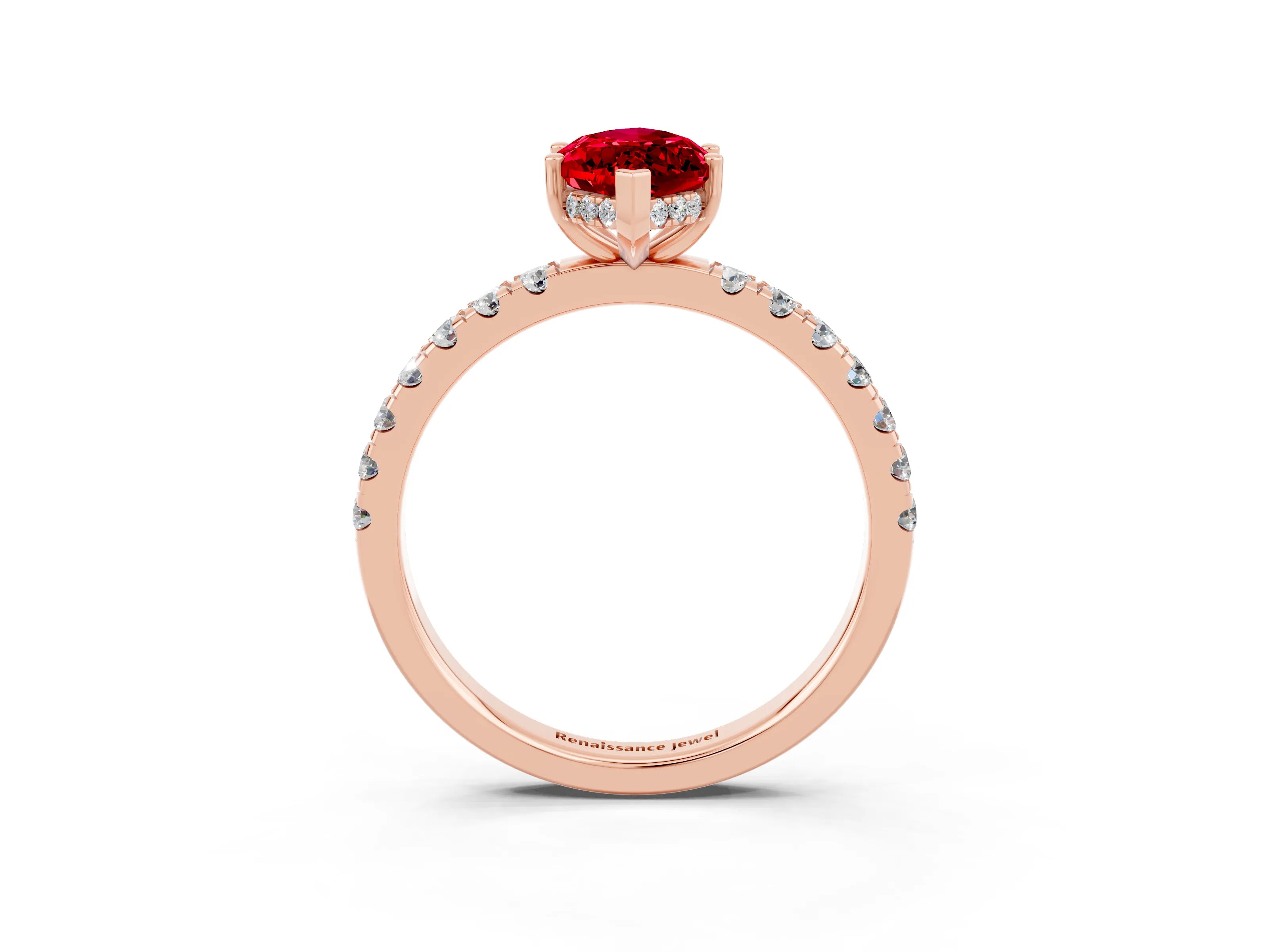 Rose gold Marquise Cut Ruby Pave Band Solitaire Ring with Four-Prong Setting_27