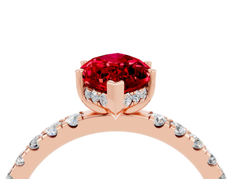Rose gold Marquise Cut Ruby Pave Band Solitaire Ring with Four-Prong Setting_28