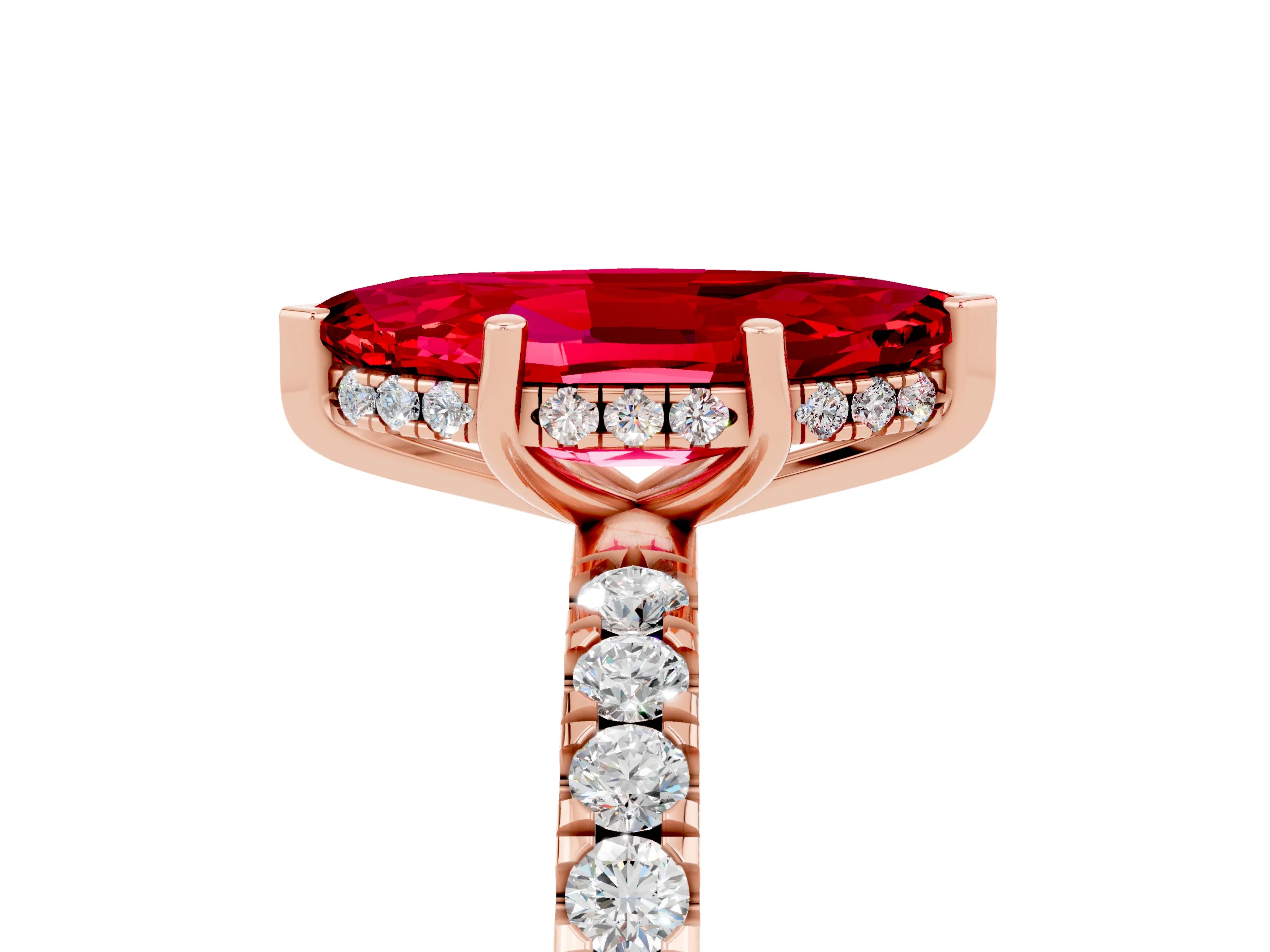 Rose gold Marquise Cut Ruby Pave Band Solitaire Ring with Four-Prong Setting_29