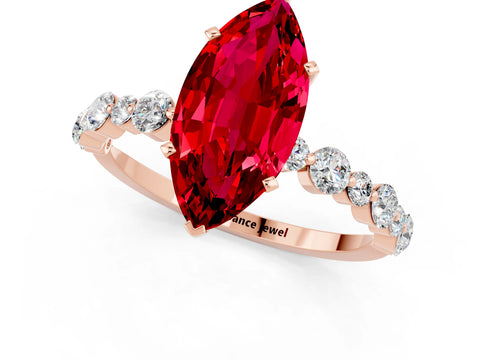 Rose gold Marquise Cut Ruby Prong Set Engagement Ring with Pavé Band_1