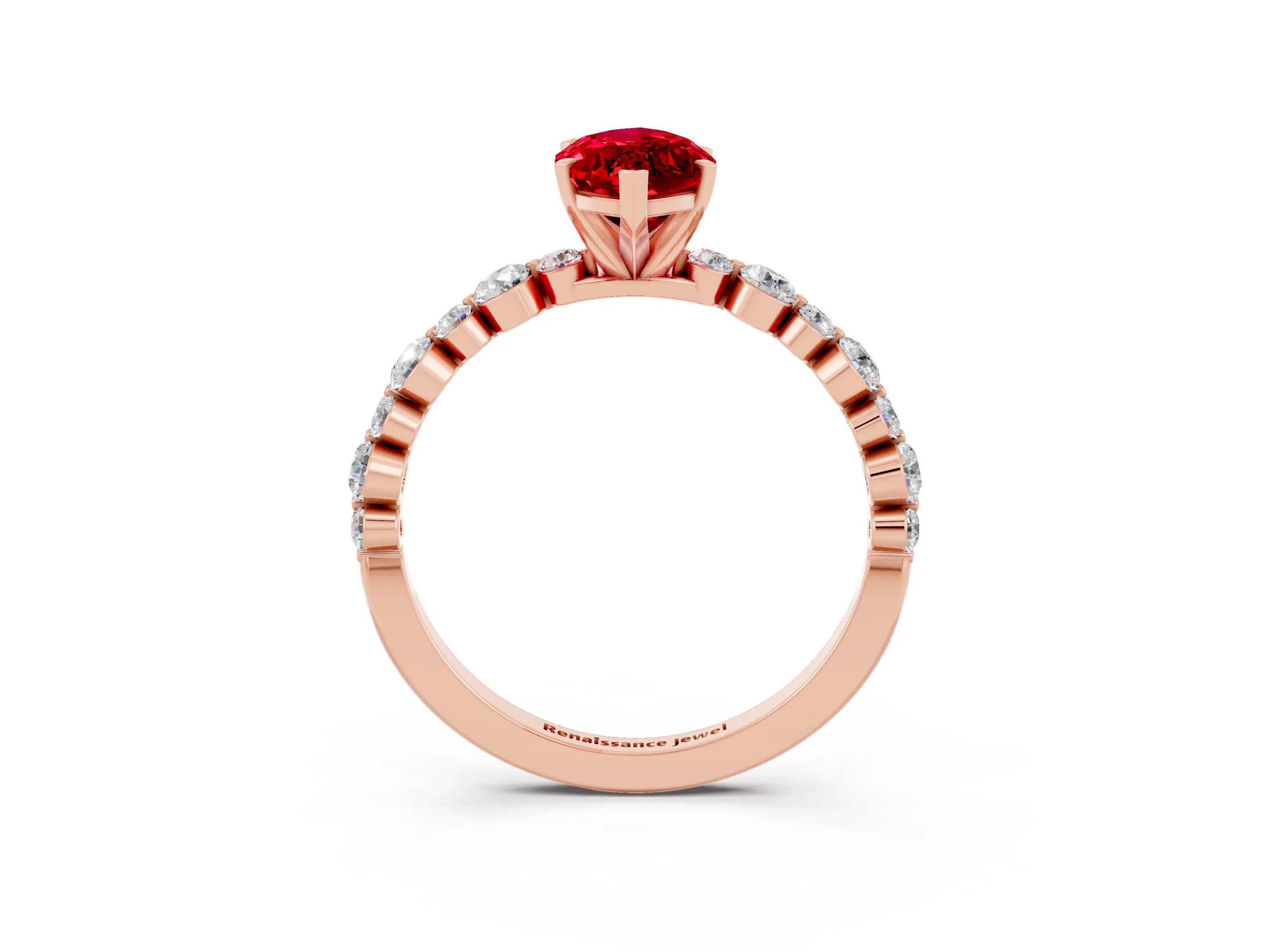 Rose gold Marquise Cut Ruby Prong Set Engagement Ring with Pavé Band_3