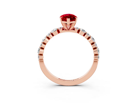Rose gold Marquise Cut Ruby Prong Set Engagement Ring with Pavé Band_3