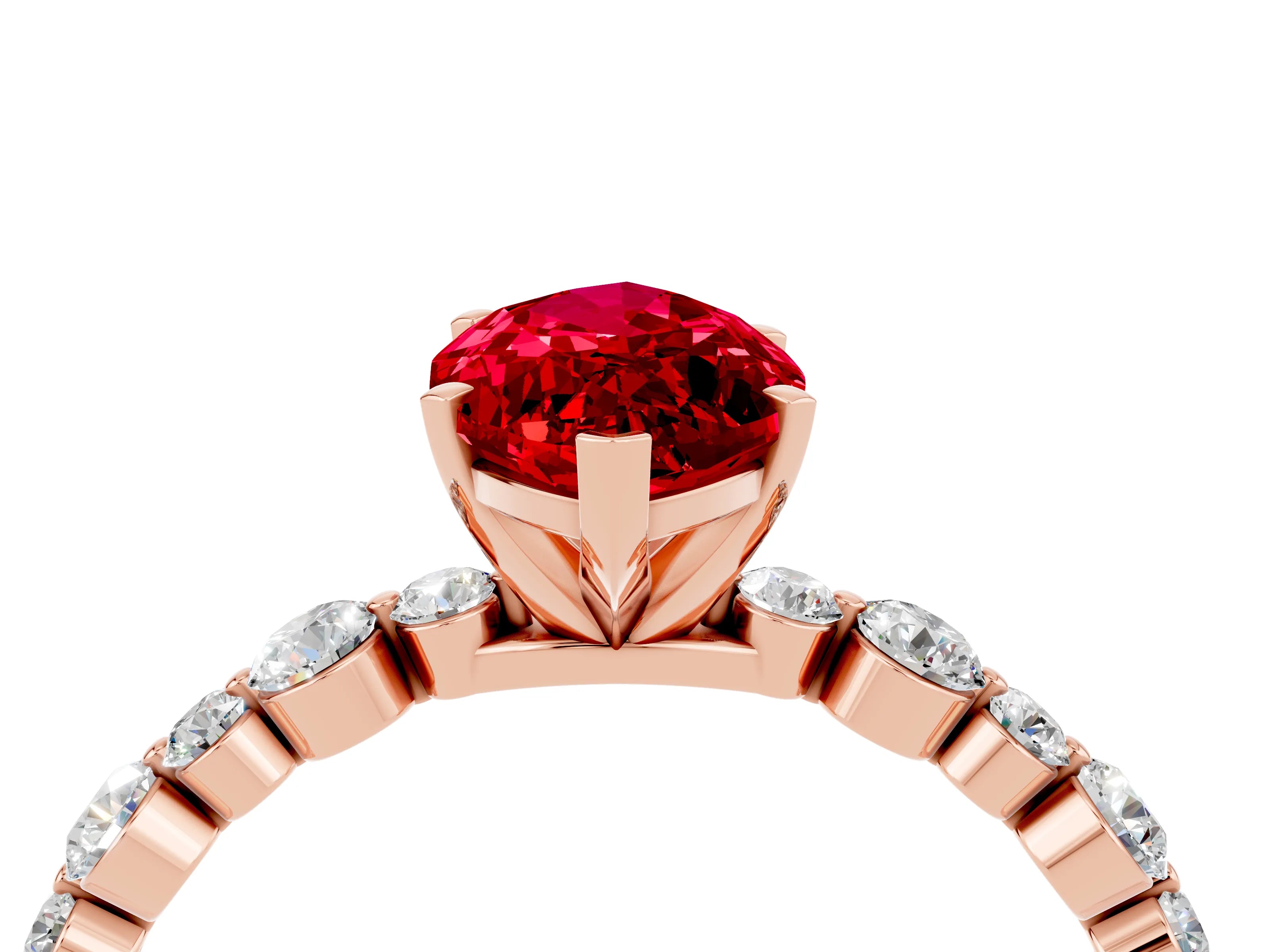 Rose gold Marquise Cut Ruby Prong Set Engagement Ring with Pavé Band_4