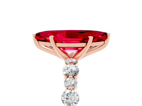 Rose gold Marquise Cut Ruby Prong Set Engagement Ring with Pavé Band_5