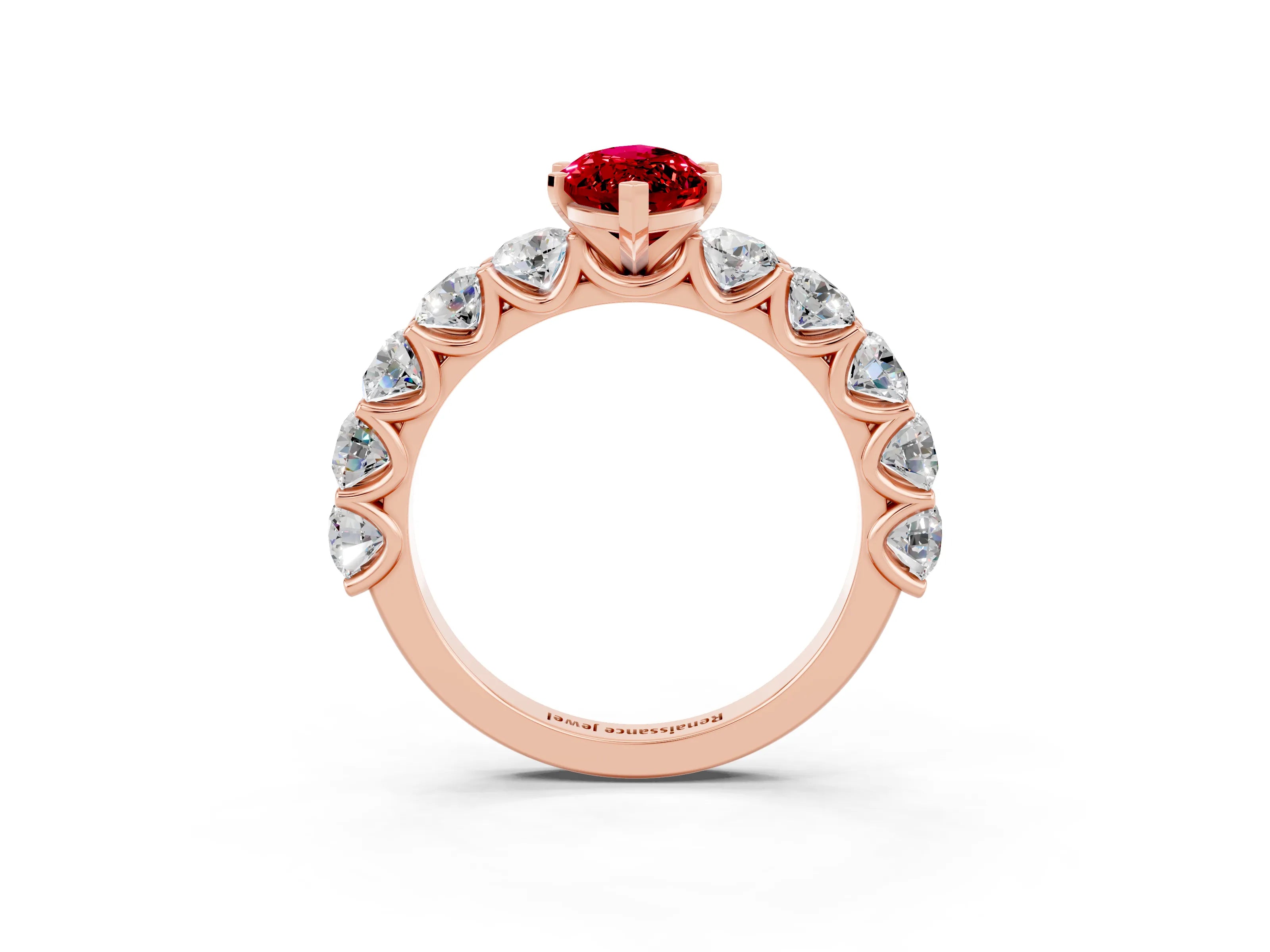Rose gold Marquise Cut Ruby Prong Setting with Side Stones on a Pave Band_3
