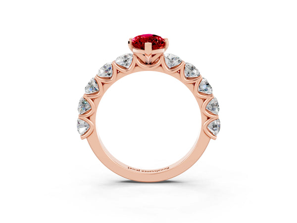Rose gold Marquise Cut Ruby Prong Setting with Side Stones on a Pave Band