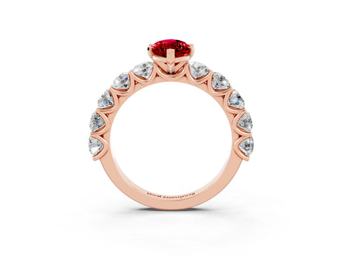 Rose gold Marquise Cut Ruby Prong Setting with Side Stones on a Pave Band_3