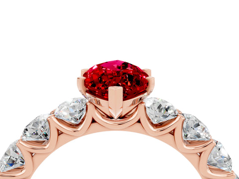 Rose gold Marquise Cut Ruby Prong Setting with Side Stones on a Pave Band_4