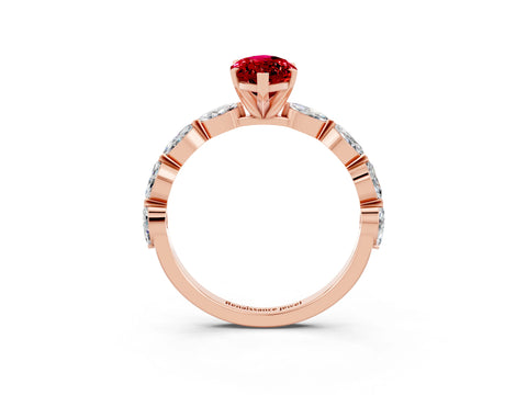 Rose gold Marquise Cut Ruby Ring with Marquise Side Stones and Prong Setting_3