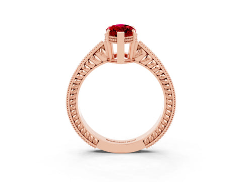 Rose gold Marquise Cut Ruby Ring with Milgrain Pavé Band and Four-Prong Setting_15