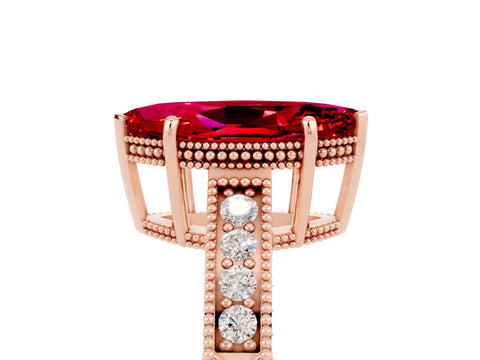 Rose gold Marquise Cut Ruby Ring with Milgrain Pavé Band and Four-Prong Setting_17