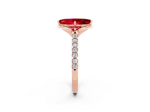 Rose gold Marquise Cut Ruby Ring with Pavé Band and Floral Prong Setting_2