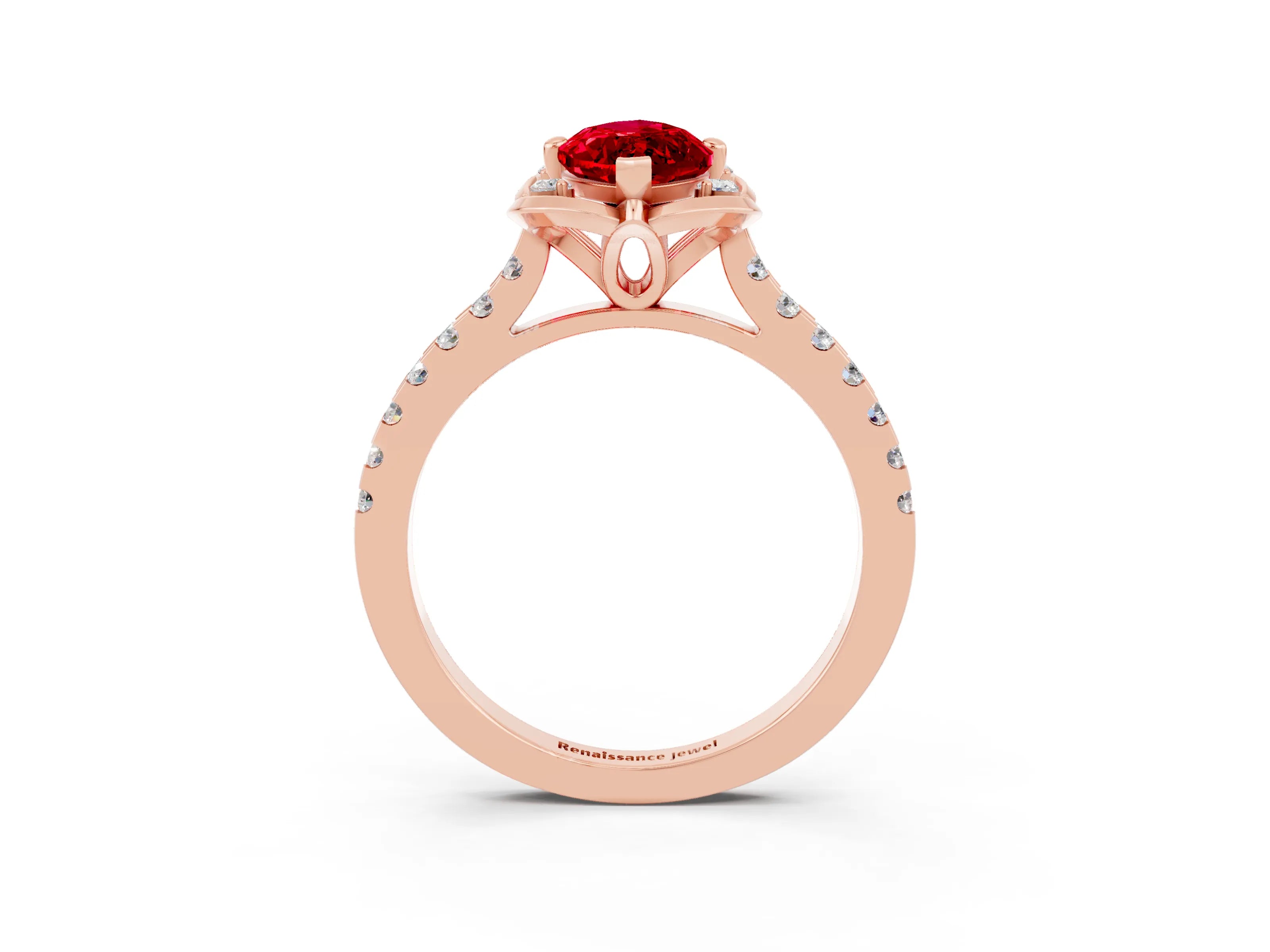 Rose gold Marquise Cut Ruby Ring with Pavé Band and Floral Prong Setting_3