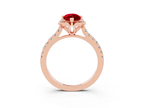 Rose gold Marquise Cut Ruby Ring with Pavé Band and Floral Prong Setting_3