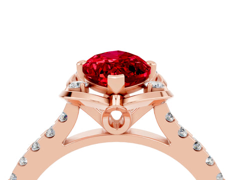 Rose gold Marquise Cut Ruby Ring with Pavé Band and Floral Prong Setting_4