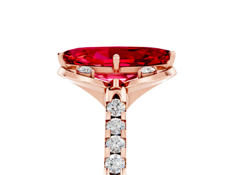 Rose gold Marquise Cut Ruby Ring with Pavé Band and Floral Prong Setting_5
