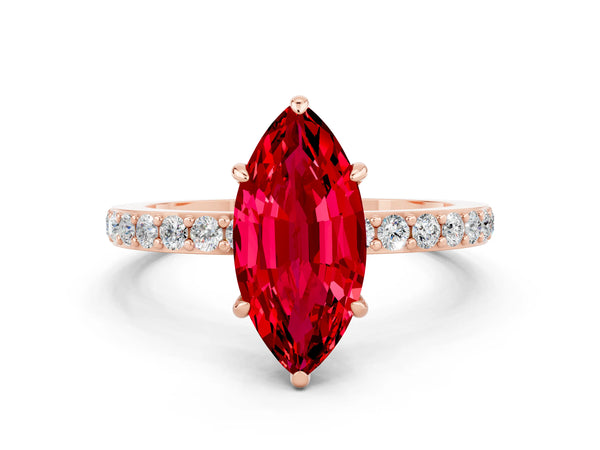 Rose gold Marquise Cut Ruby Pavé Engagement Ring with Round  Accents and Prong Setting