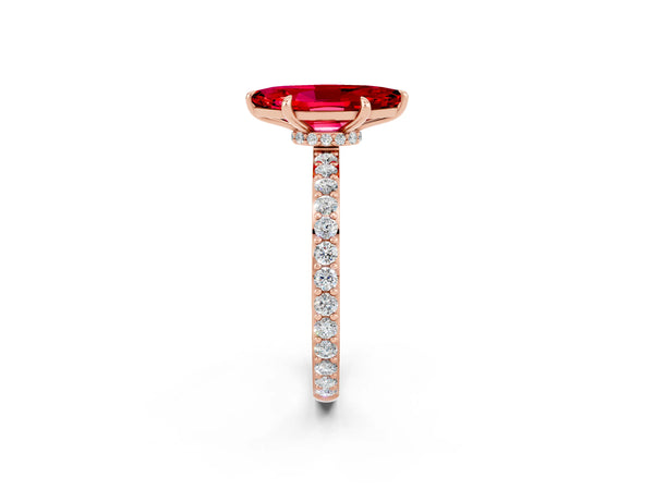 Rose gold Marquise Cut Ruby Pavé Engagement Ring with Round  Accents and Prong Setting