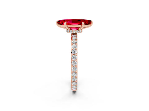 Rose gold Marquise Cut Ruby Ring with Pavé Band and Four-Prong Setting_2