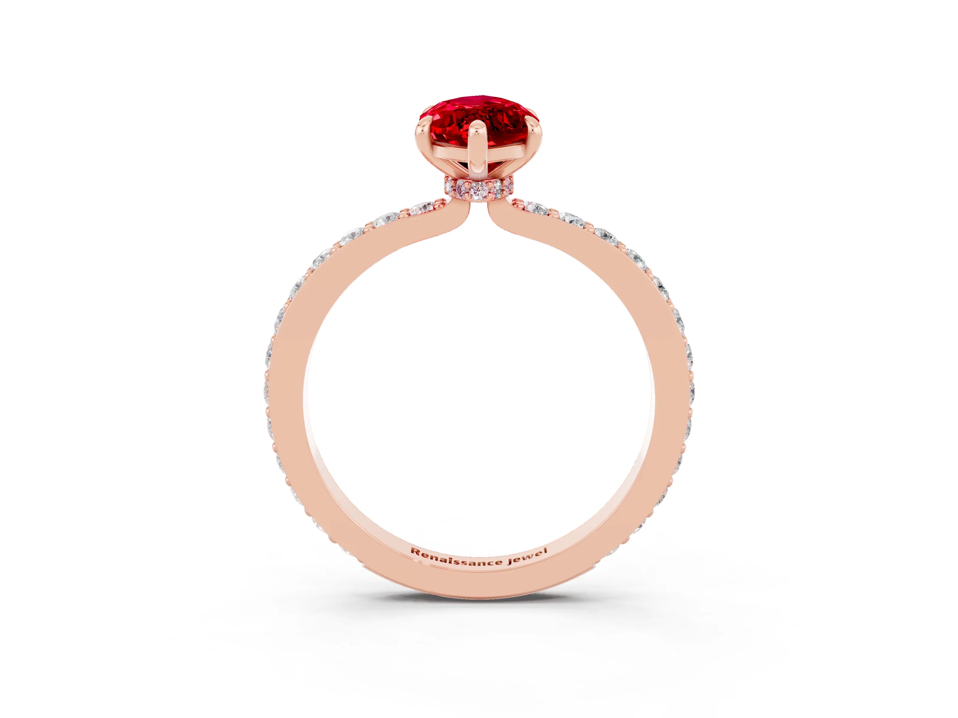 Rose gold Marquise Cut Ruby Ring with Pavé Band and Four-Prong Setting_3