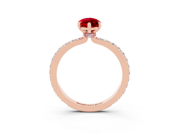 Rose gold Marquise Cut Ruby Pavé Engagement Ring with Round  Accents and Prong Setting