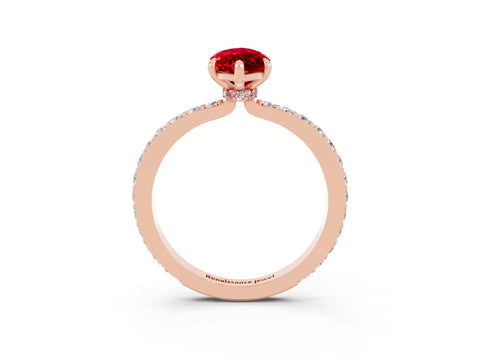 Rose gold Marquise Cut Ruby Ring with Pavé Band and Four-Prong Setting_3
