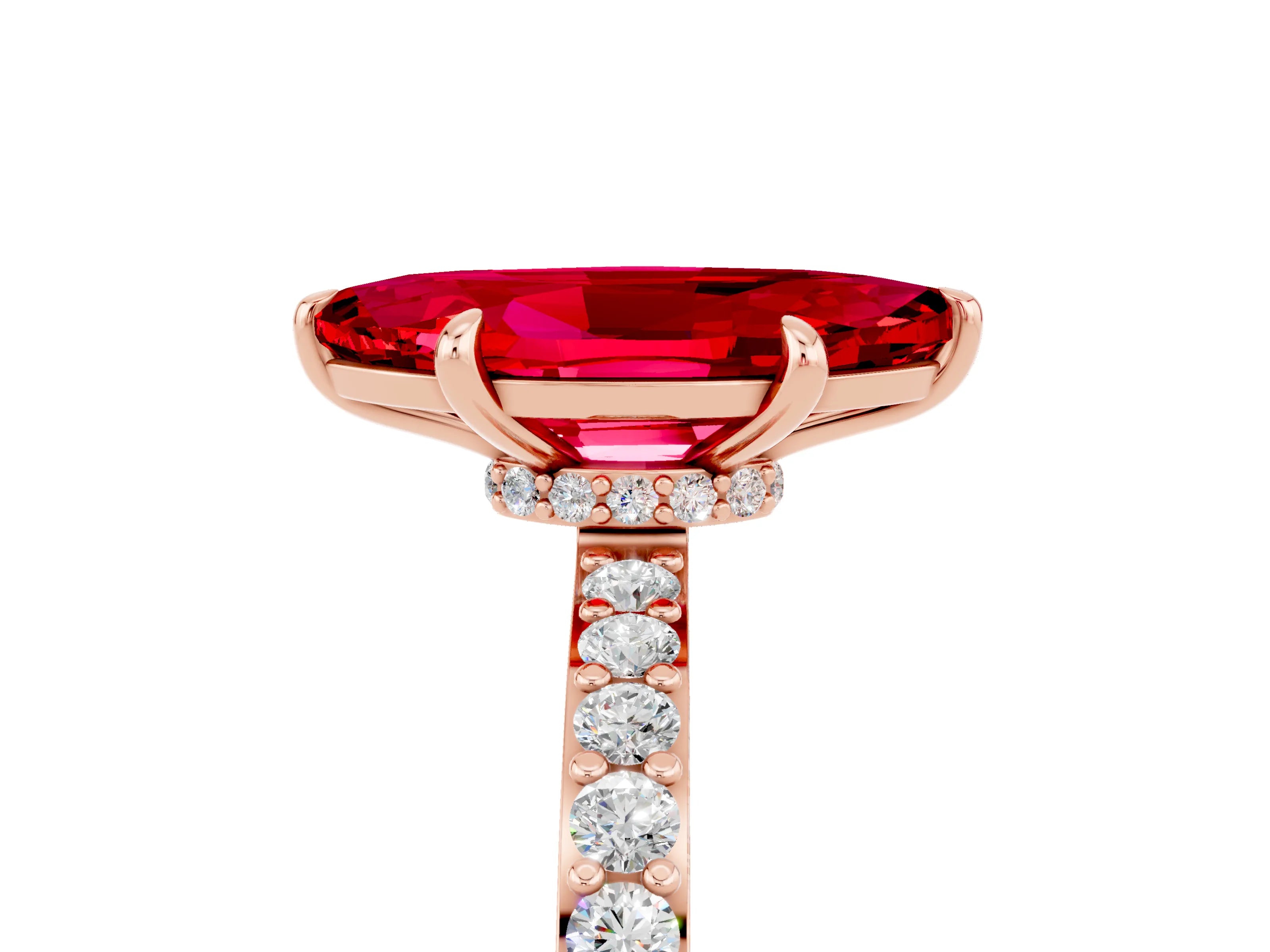Rose gold Marquise Cut Ruby Ring with Pavé Band and Four-Prong Setting_5