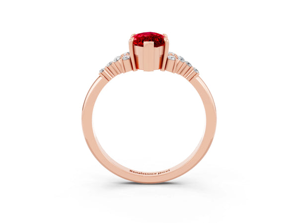 Rose gold Marquise Cut Ruby Ring with Side Stones and Four-Prong Setting