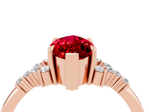 Rose gold Marquise Cut Ruby Ring with Side Stones and Four-Prong Setting_40