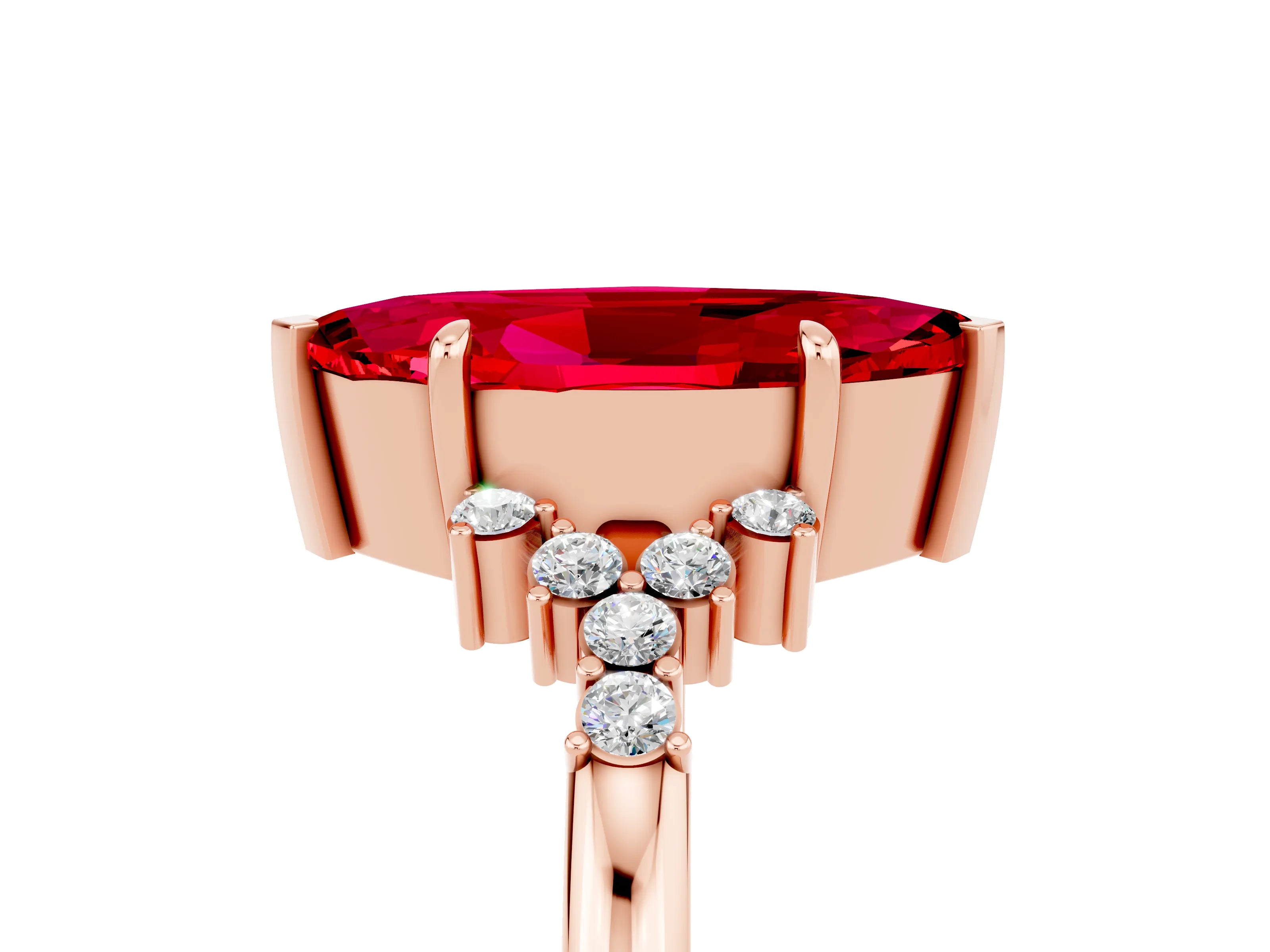 Rose gold Marquise Cut Ruby Ring with Side Stones and Four-Prong Setting_41