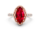 Rose gold Marquise Cut Ruby Scalloped Halo Engagement Ring with Round Shared Prong Band_12