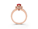 Rose gold Marquise Cut Ruby Scalloped Halo Engagement Ring with Round Shared Prong Band_15