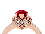 Rose gold Marquise Cut Ruby Scalloped Halo Engagement Ring with Round Shared Prong Band_16
