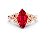 Rose gold Marquise Cut Ruby Solitaire Celtic Knot Ring with Four-Prong Setting_12